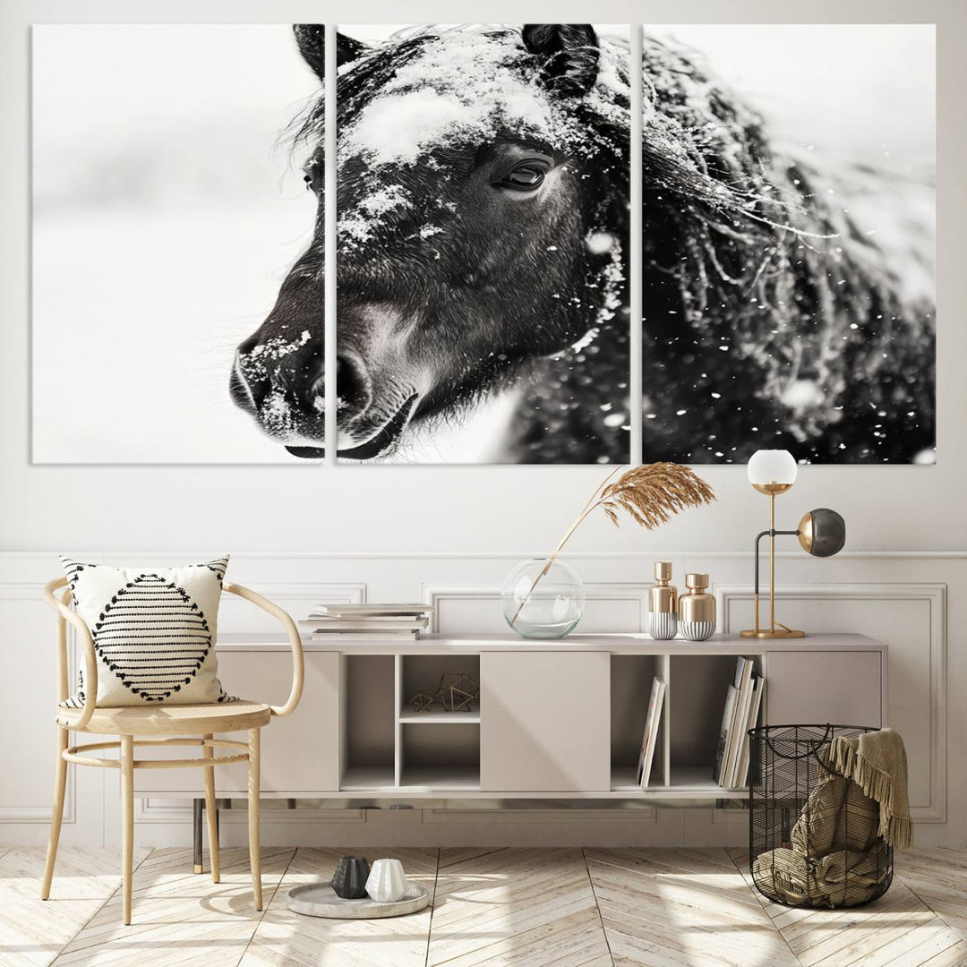 Winter Horse Snow Wall Art Canvas Print