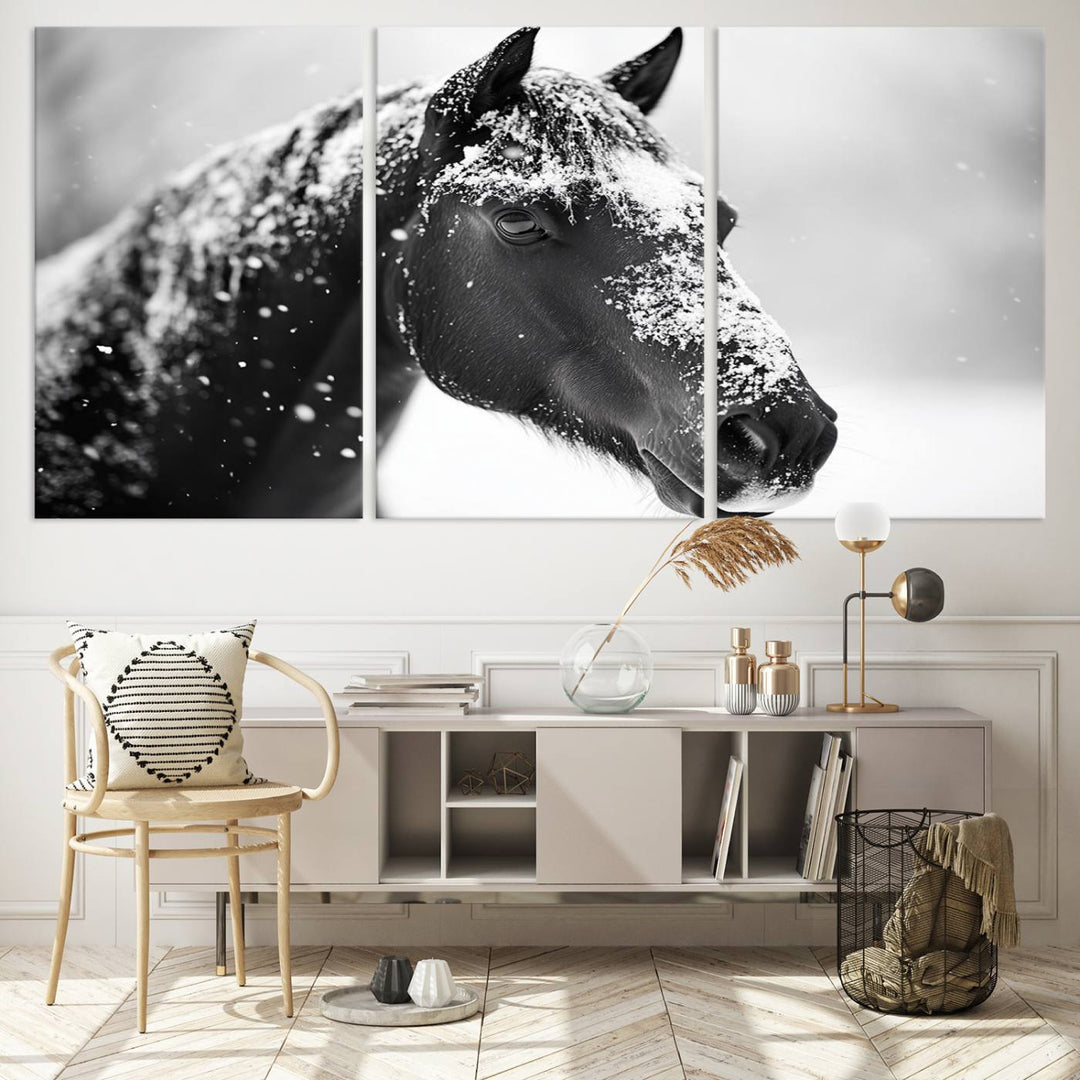 Winter Horse Snow Wall Art Canvas Print