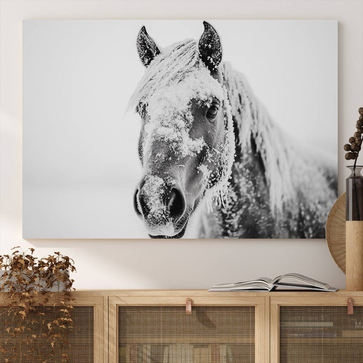 Winter Horse Snow Wall Art Canvas Print