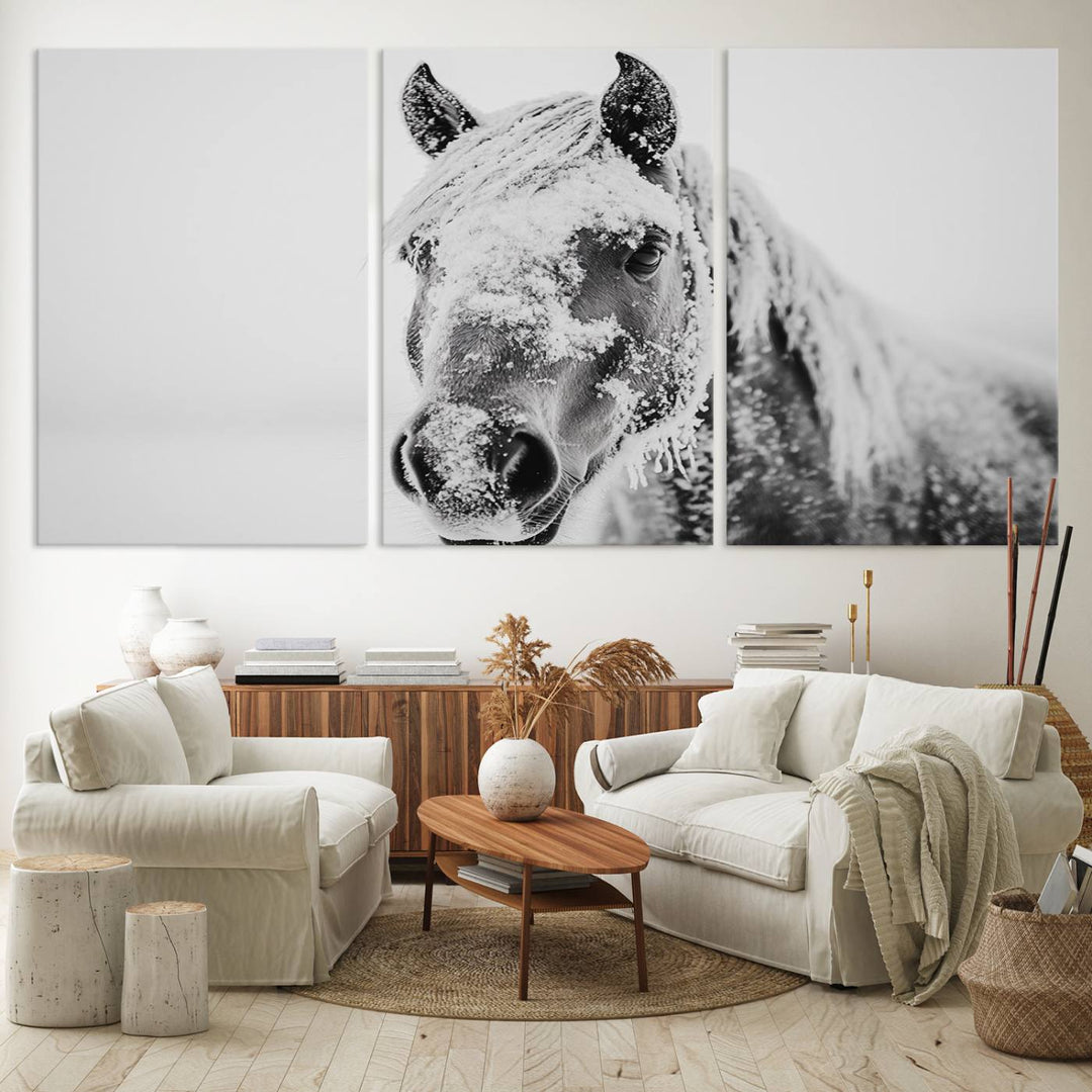 Winter Horse Snow Wall Art Canvas Print