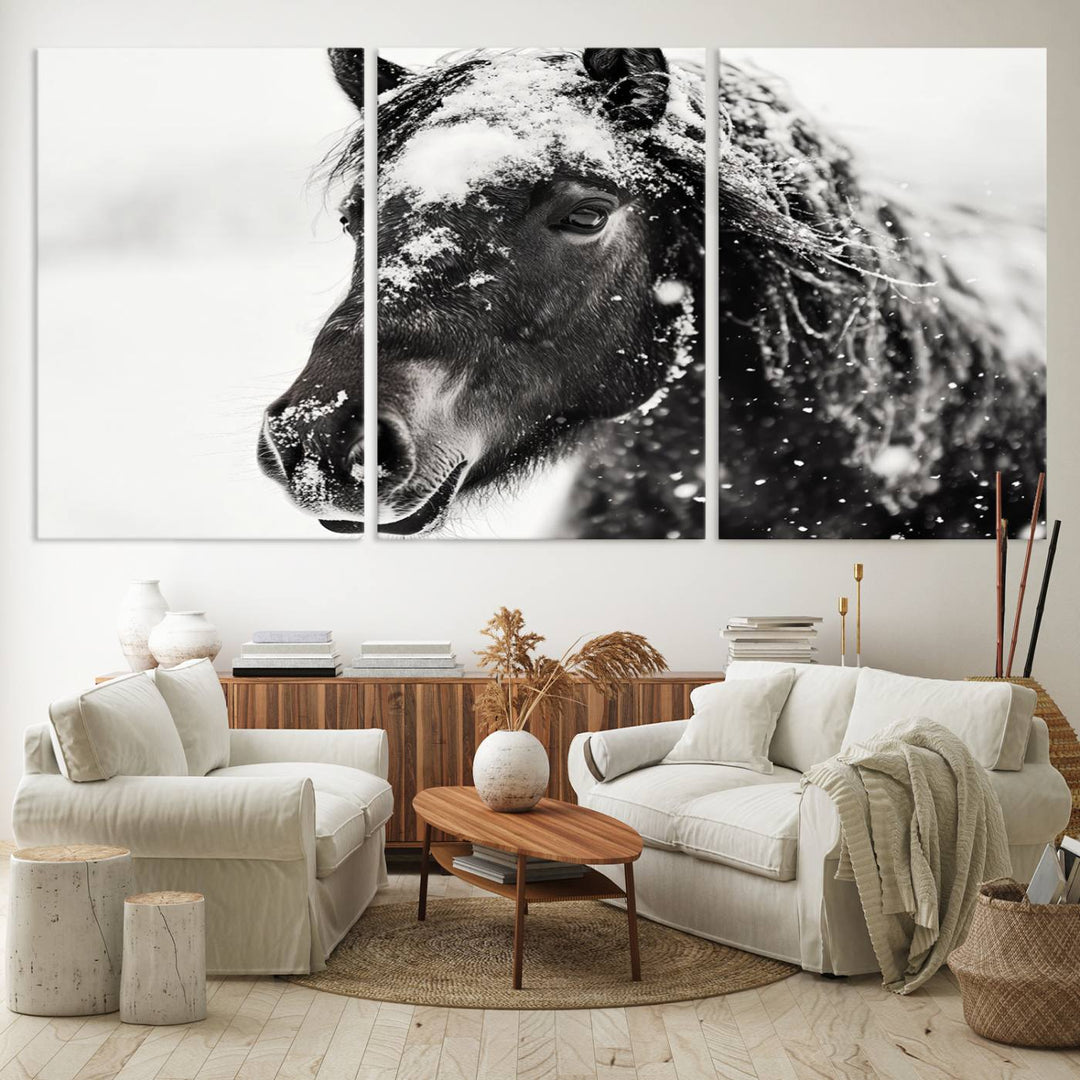 Winter Horse Snow Wall Art Canvas Print