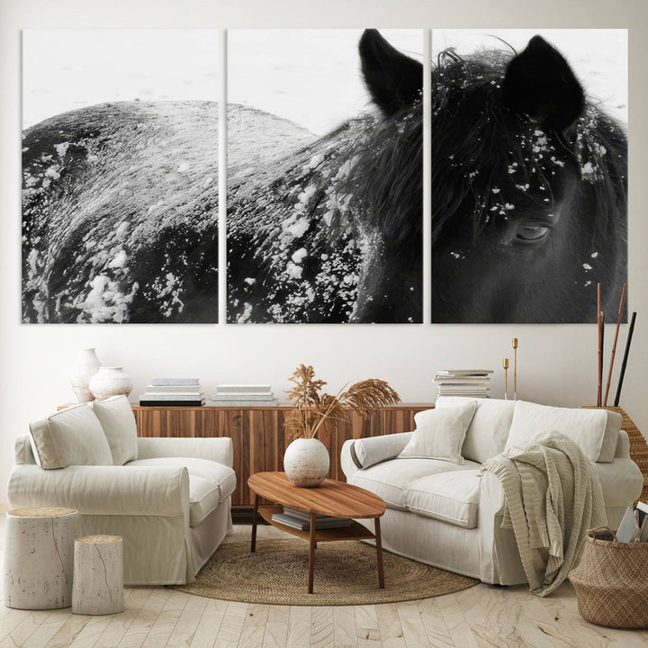 Winter Horse Snow Wall Art Canvas Print