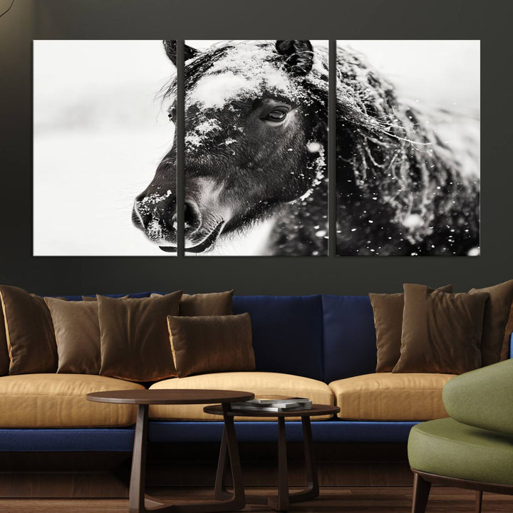 Winter Horse Snow Wall Art Canvas Print