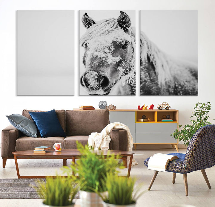 Winter Horse Snow Wall Art Canvas Print