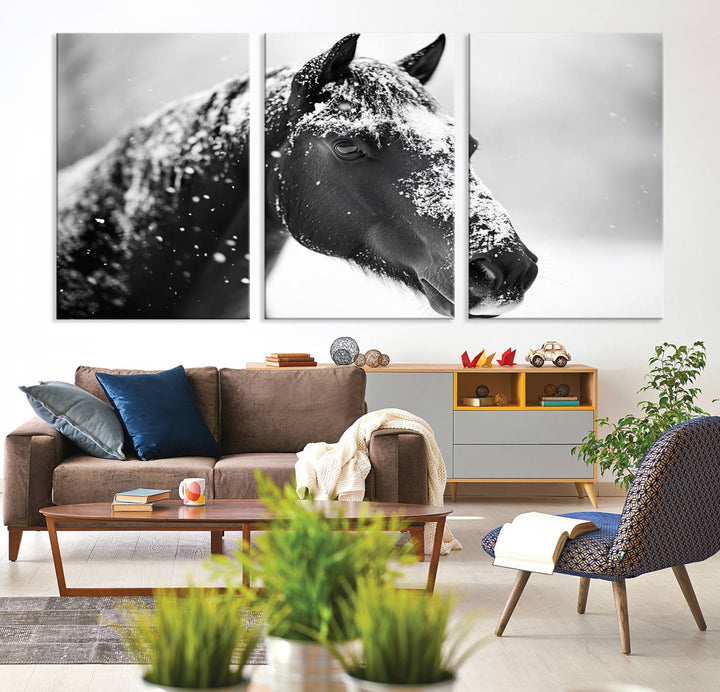 Winter Horse Snow Wall Art Canvas Print