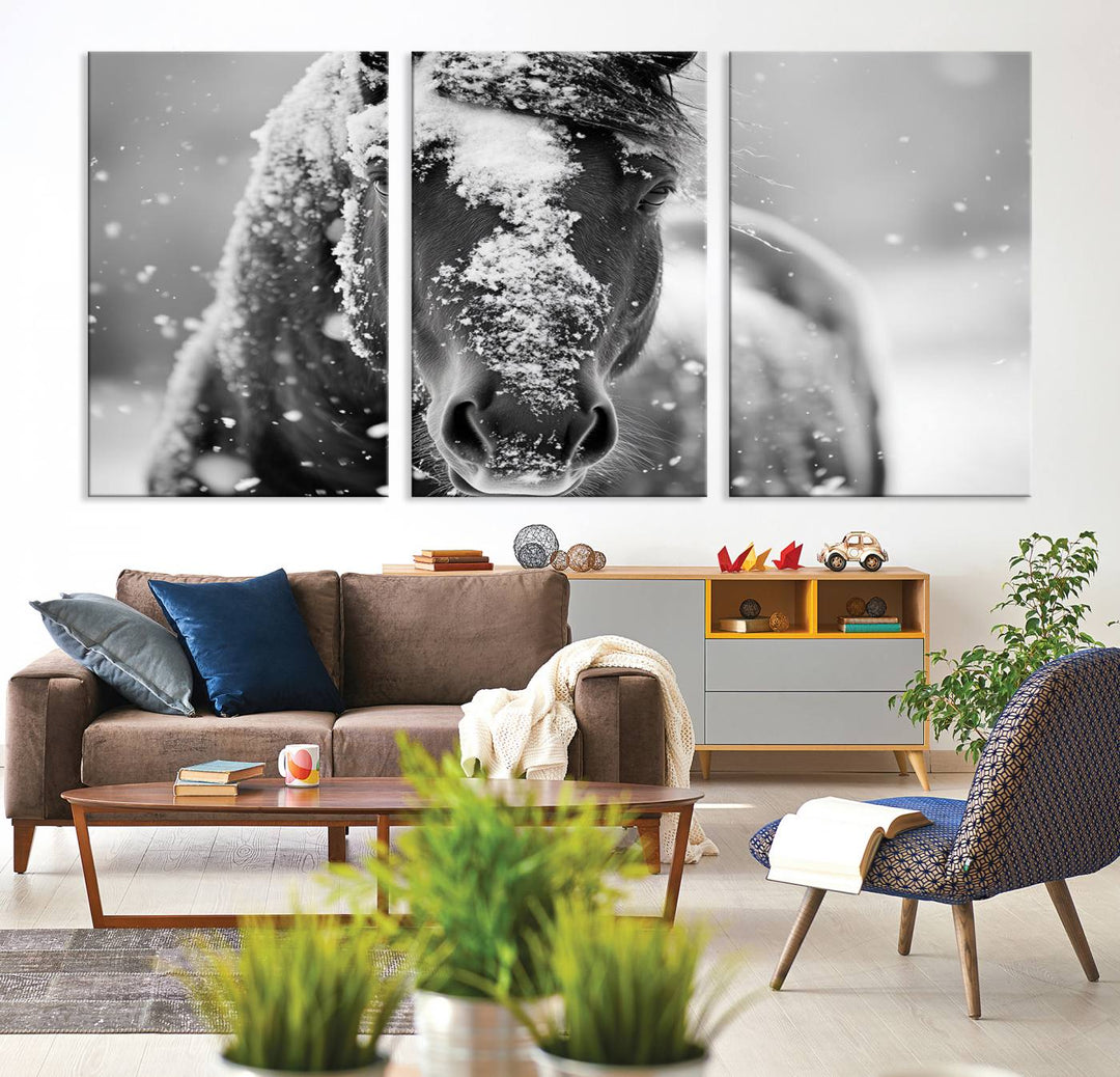 Winter Horse Snow Wall Art Canvas Print