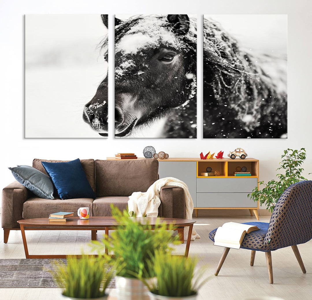 Winter Horse Snow Wall Art Canvas Print