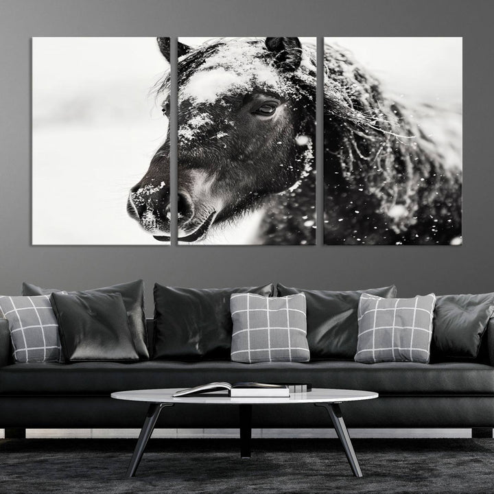 Winter Horse Snow Wall Art Canvas Print