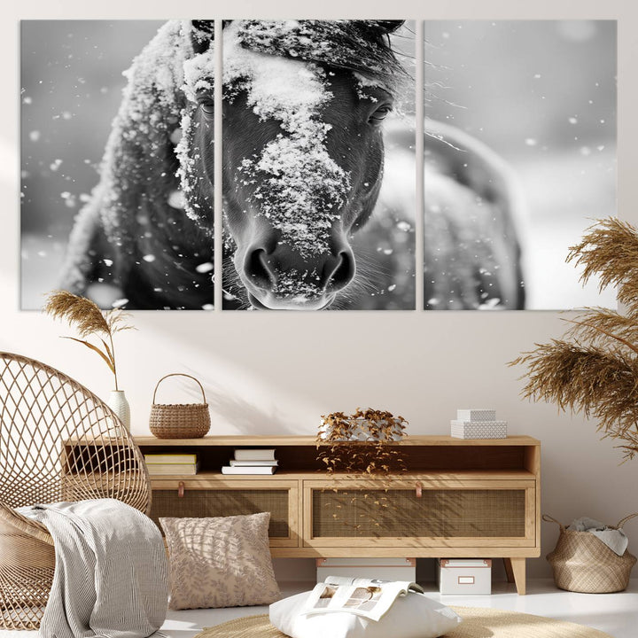 Winter Horse Snow Wall Art Canvas Print