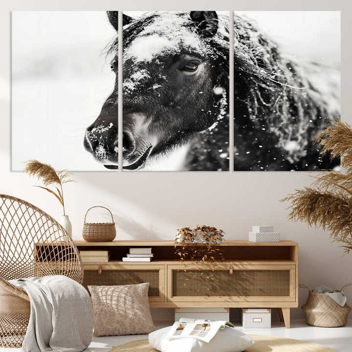 Winter Horse Snow Wall Art Canvas Print