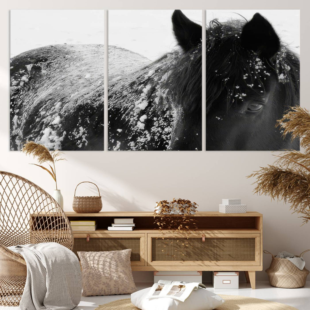 Winter Horse Snow Wall Art Canvas Print