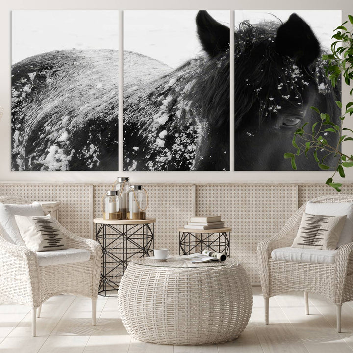 Winter Horse Snow Wall Art Canvas Print