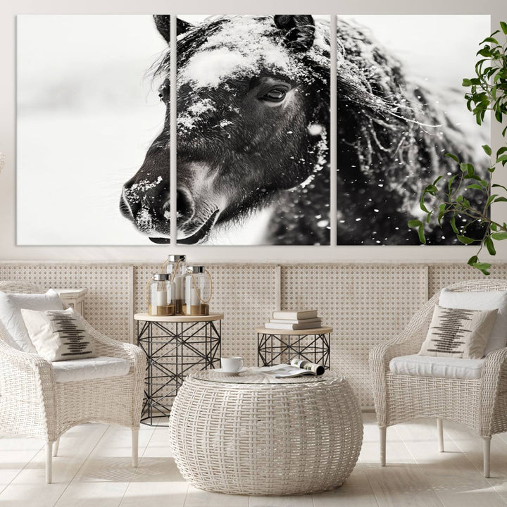 Winter Horse Snow Wall Art Canvas Print