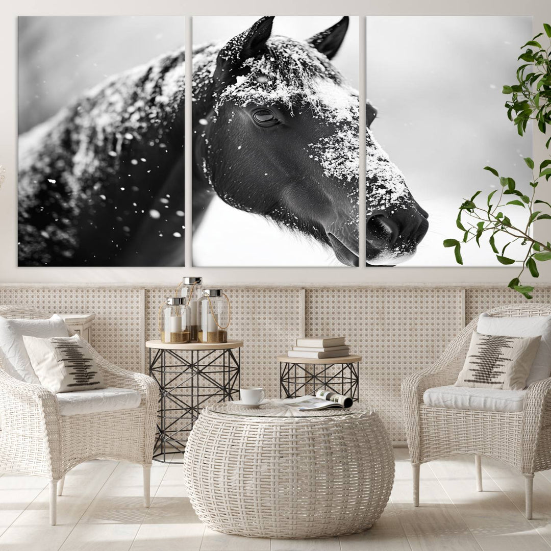 Winter Horse Snow Wall Art Canvas Print