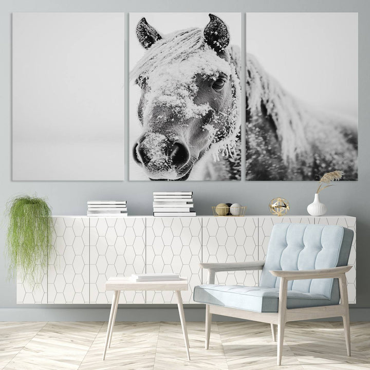 Winter Horse Snow Wall Art Canvas Print