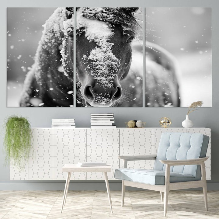 Winter Horse Snow Wall Art Canvas Print