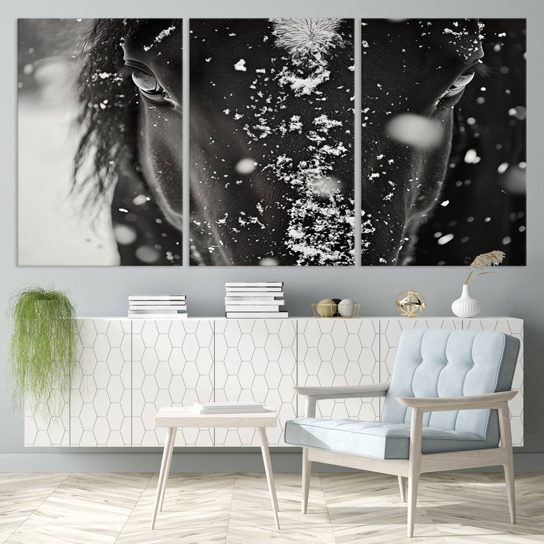 Winter Horse Snow Wall Art Canvas Print