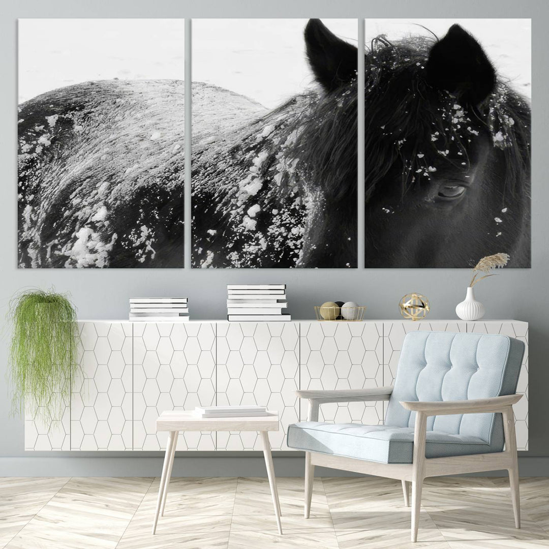 Winter Horse Snow Wall Art Canvas Print