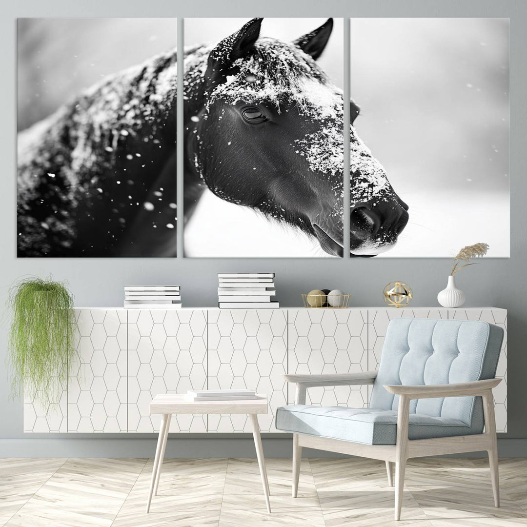 Winter Horse Snow Wall Art Canvas Print