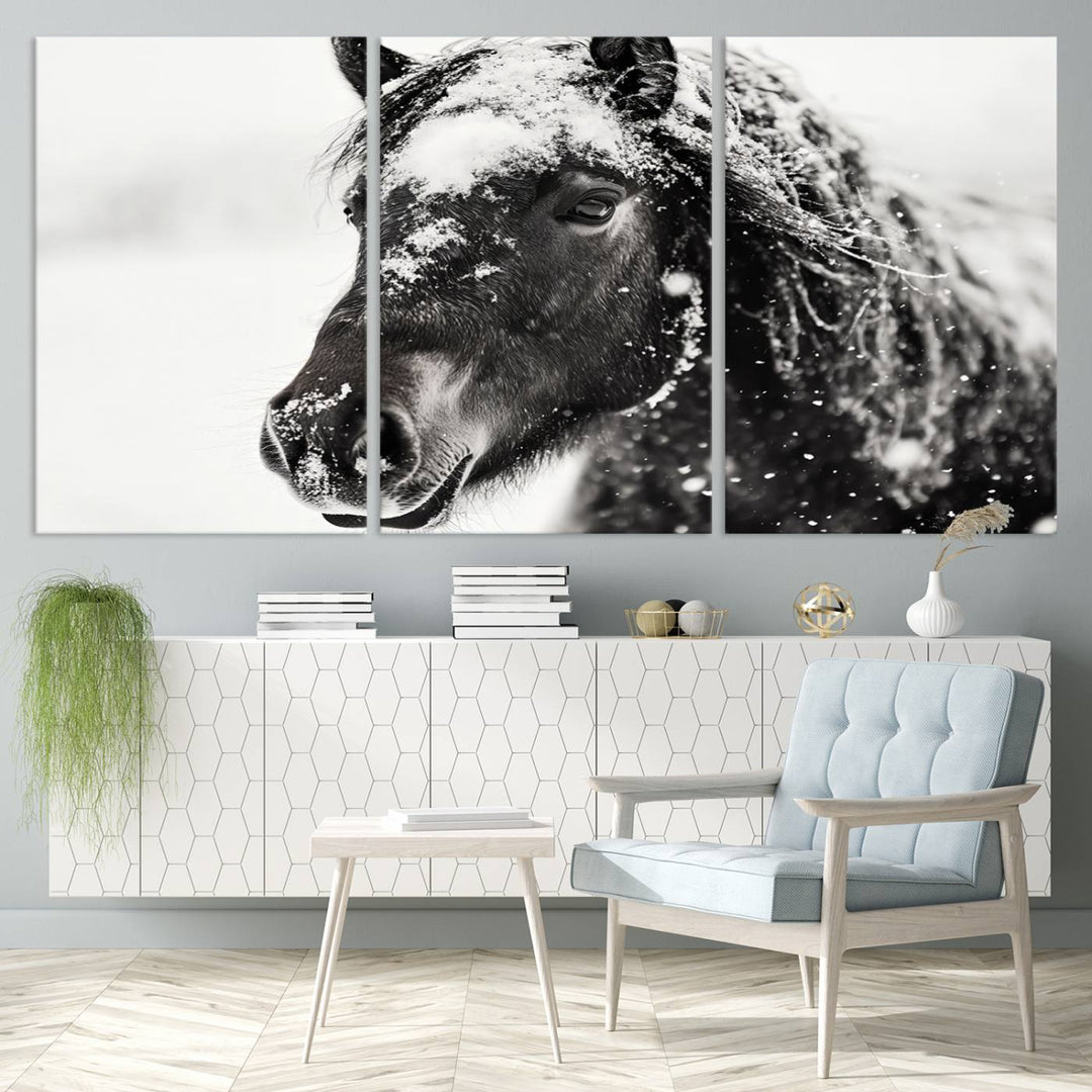 Winter Horse Snow Wall Art Canvas Print