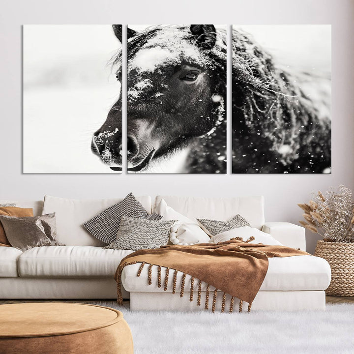 Winter Horse Snow Wall Art Canvas Print