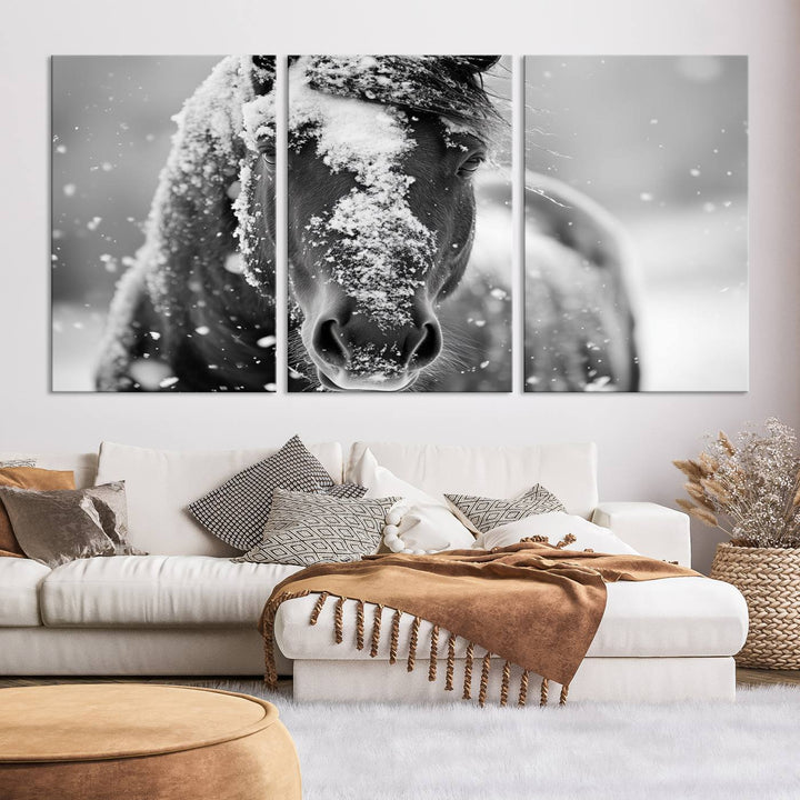 Winter Horse Snow Wall Art Canvas Print