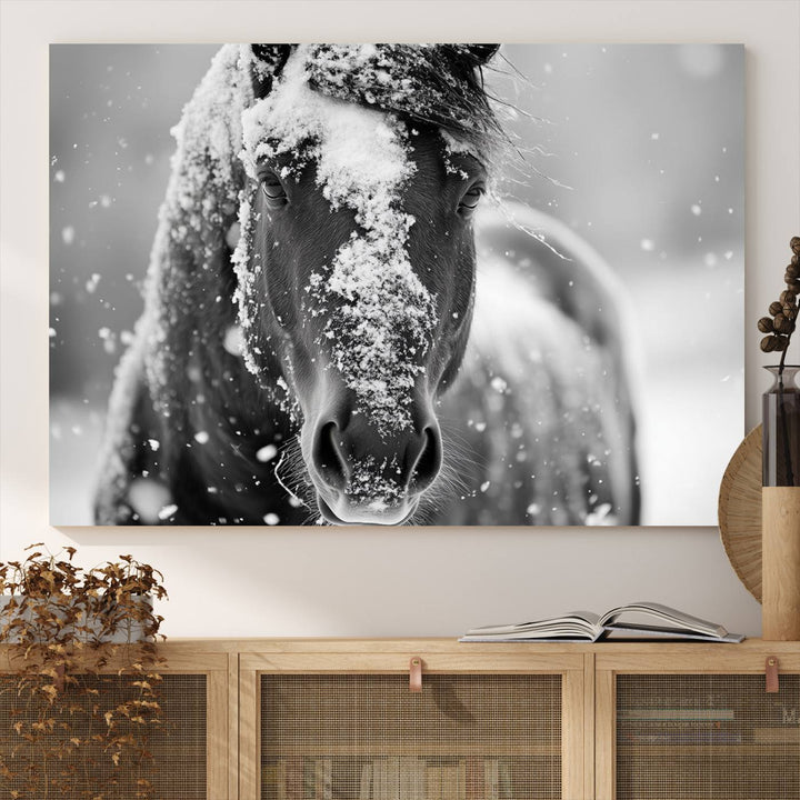 Winter Horse Snow Wall Art Canvas Print