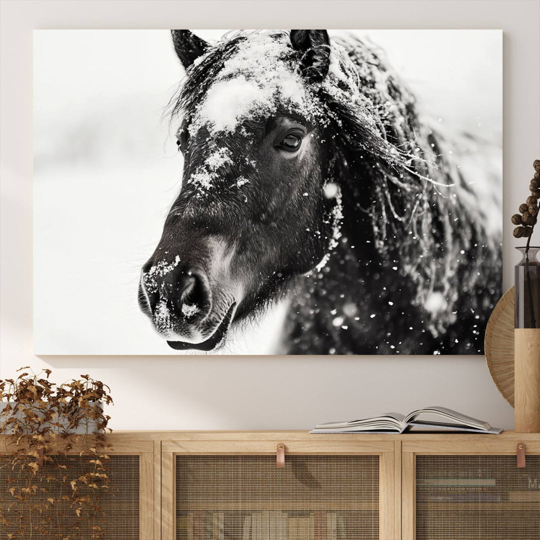 Winter Horse Snow Wall Art Canvas Print