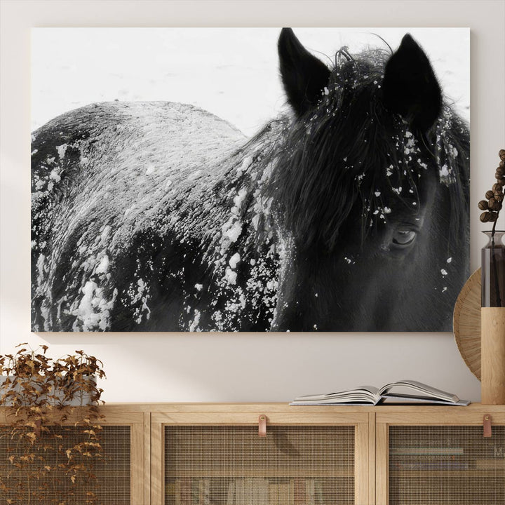 Winter Horse Snow Wall Art Canvas Print