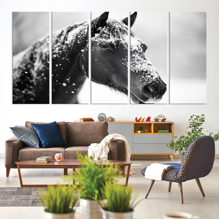 Winter Horse Snow Wall Art Canvas Print