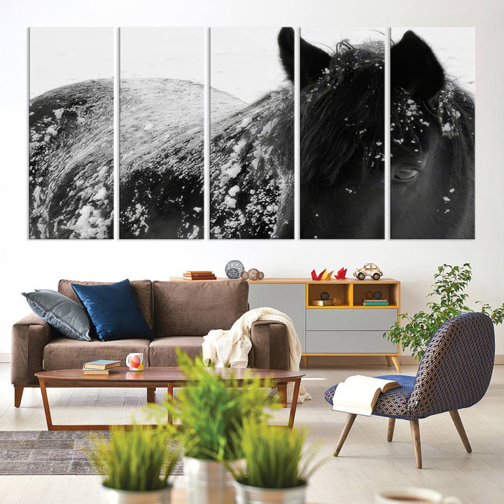 Winter Horse Snow Wall Art Canvas Print