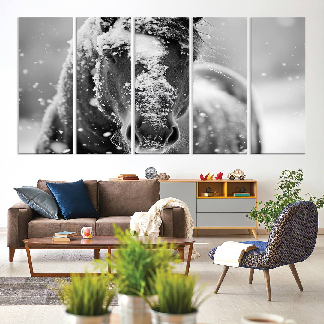 Winter Horse Snow Wall Art Canvas Print