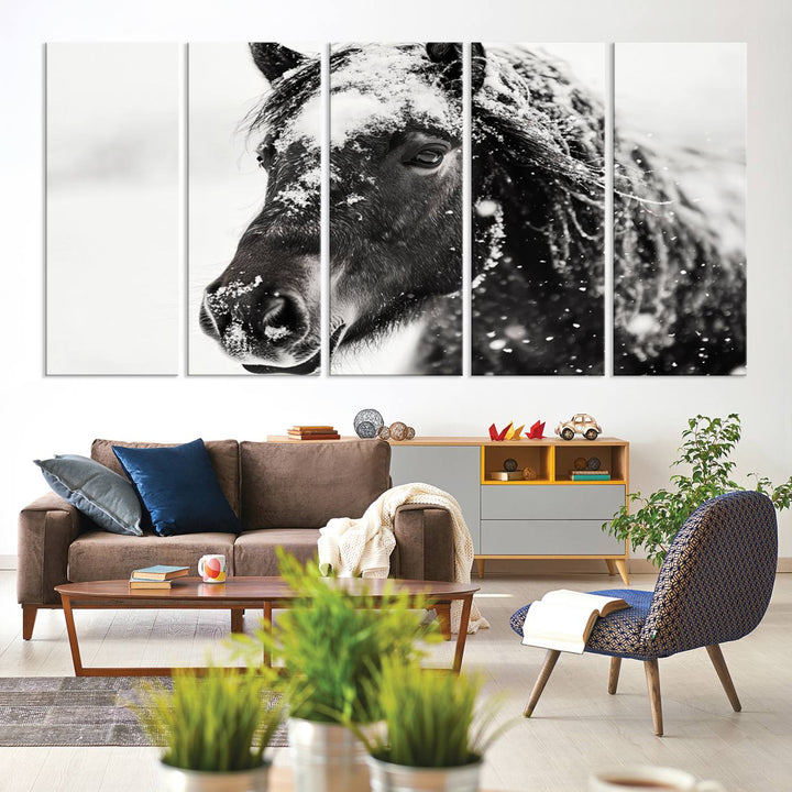 Winter Horse Snow Wall Art Canvas Print