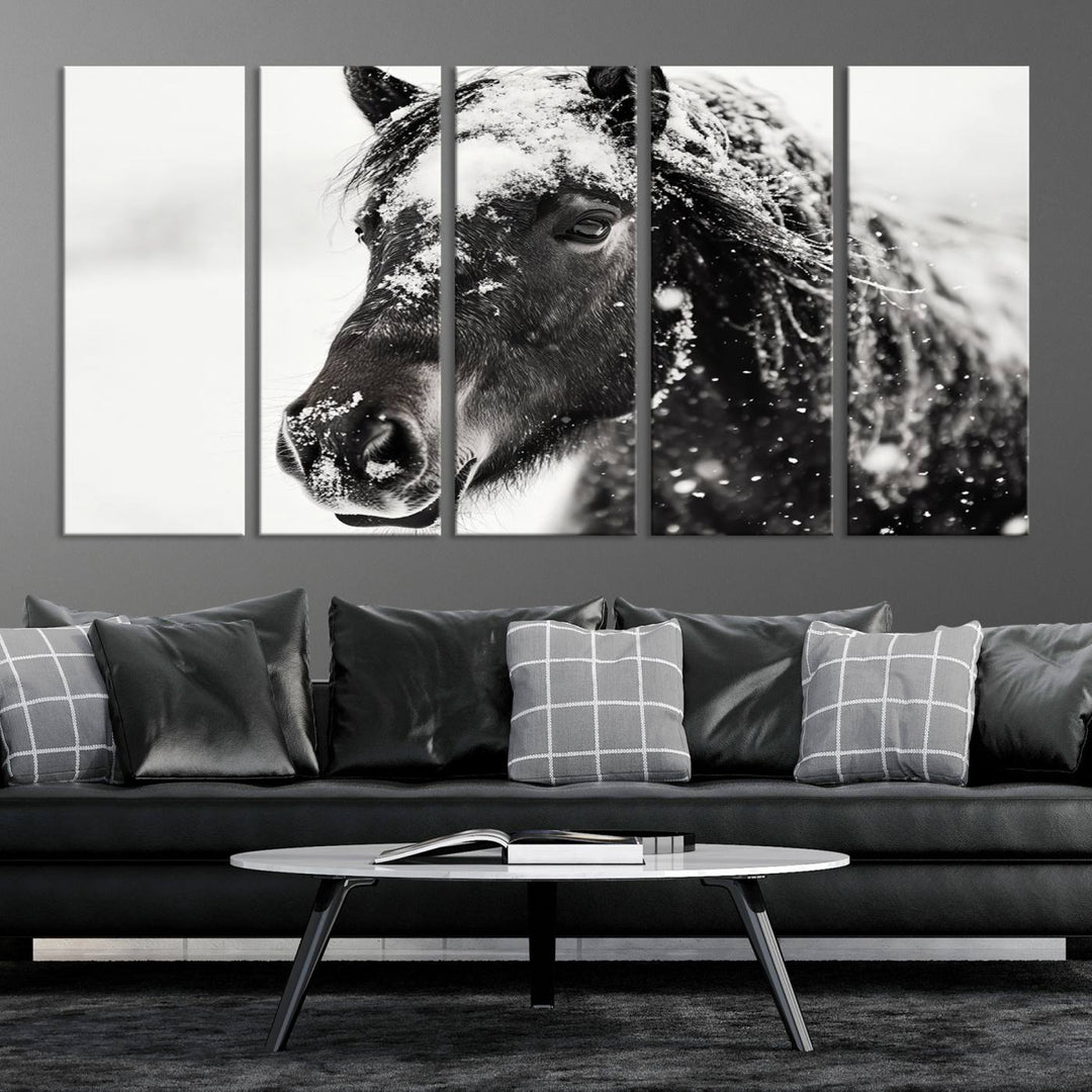 Winter Horse Snow Wall Art Canvas Print