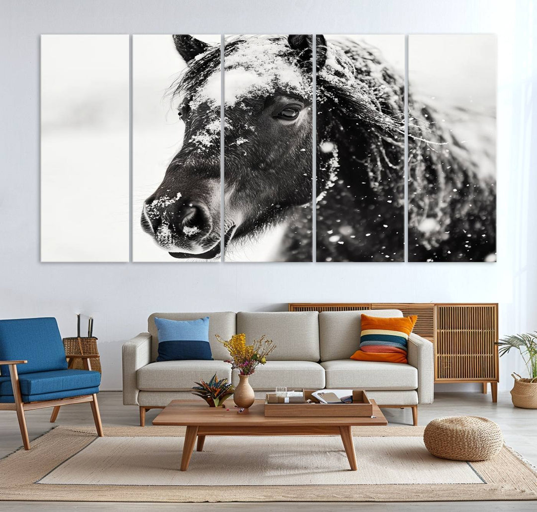 Winter Horse Snow Wall Art Canvas Print