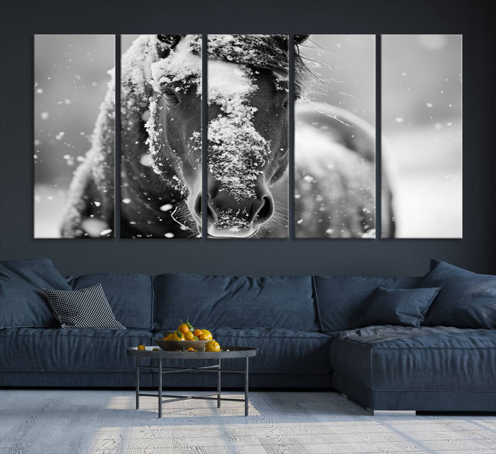 Winter Horse Snow Wall Art Canvas Print