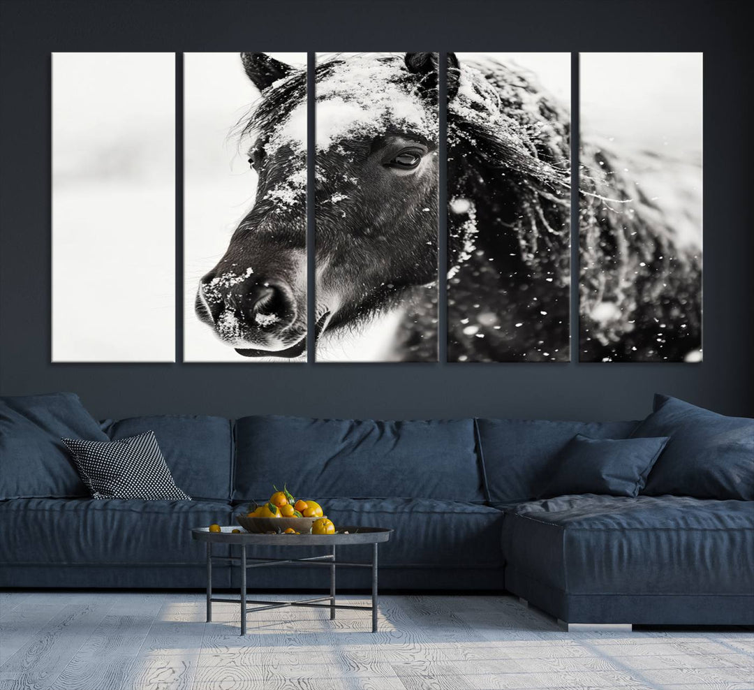 Winter Horse Snow Wall Art Canvas Print