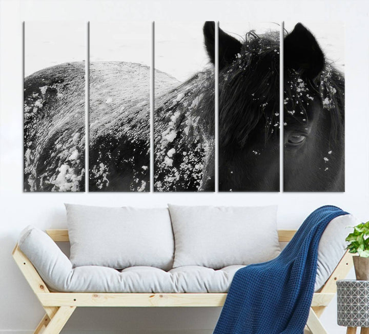 Winter Horse Snow Wall Art Canvas Print