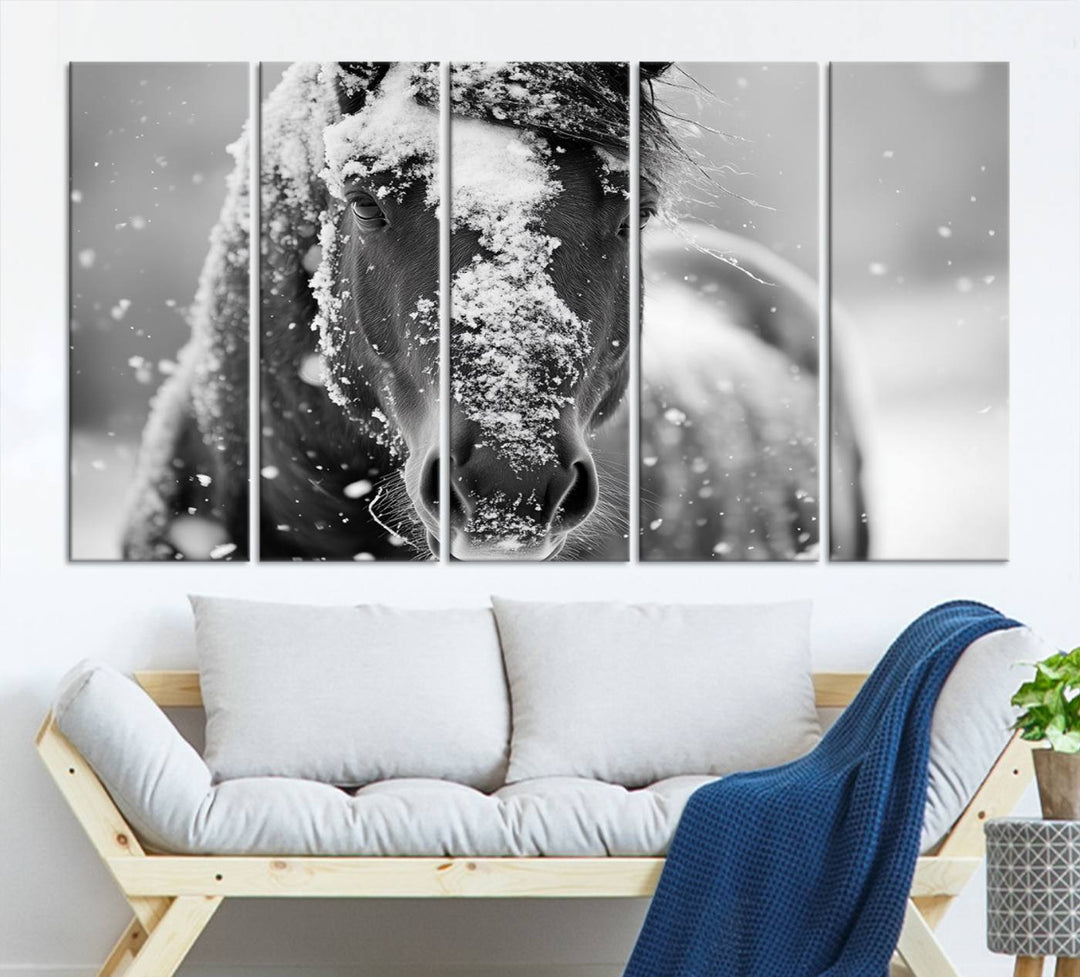 Winter Horse Snow Wall Art Canvas Print