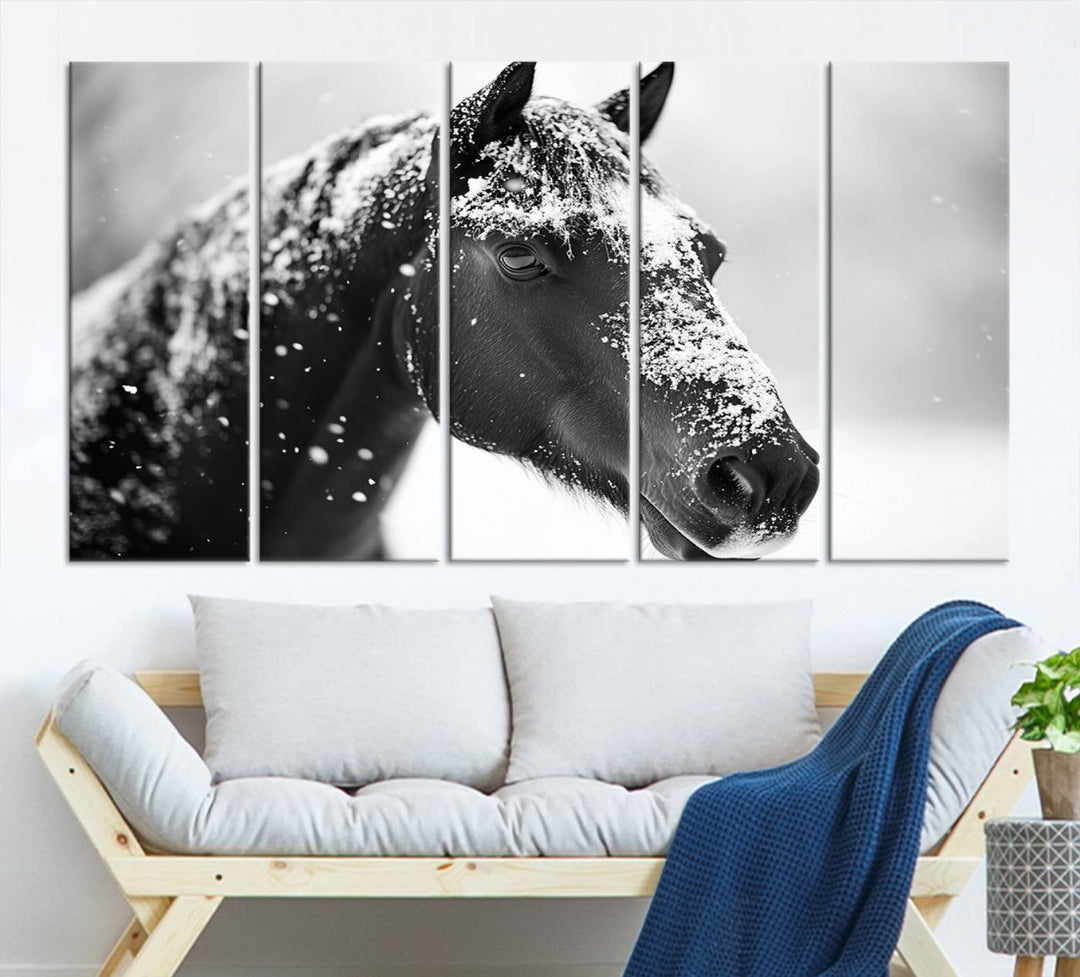 Winter Horse Snow Wall Art Canvas Print