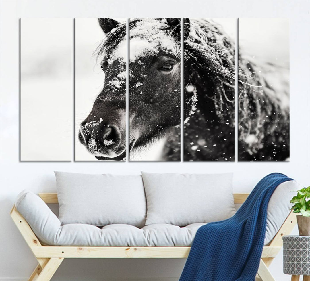 Winter Horse Snow Wall Art Canvas Print