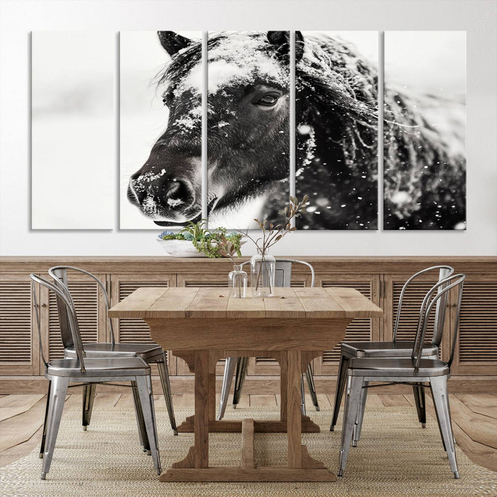 Winter Horse Snow Wall Art Canvas Print