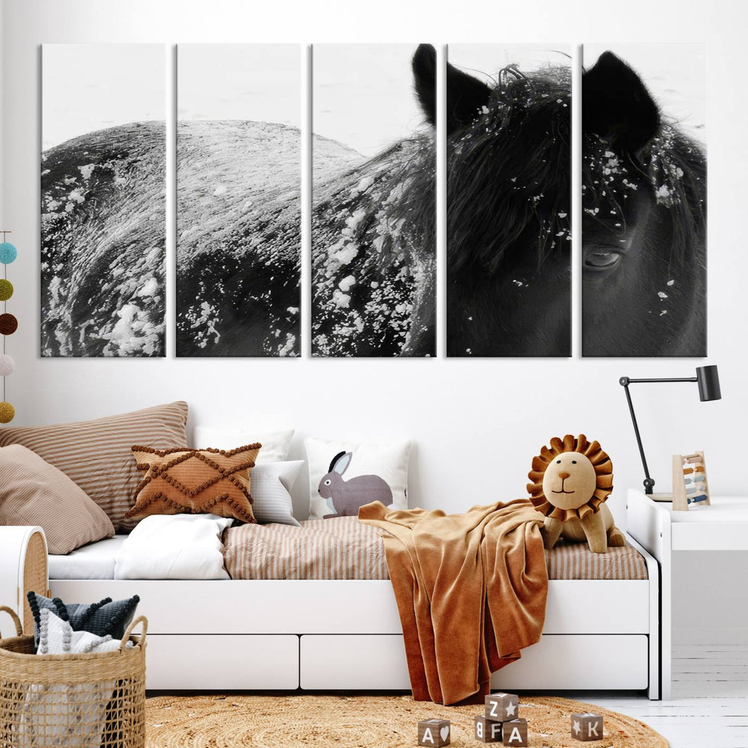 Winter Horse Snow Wall Art Canvas Print