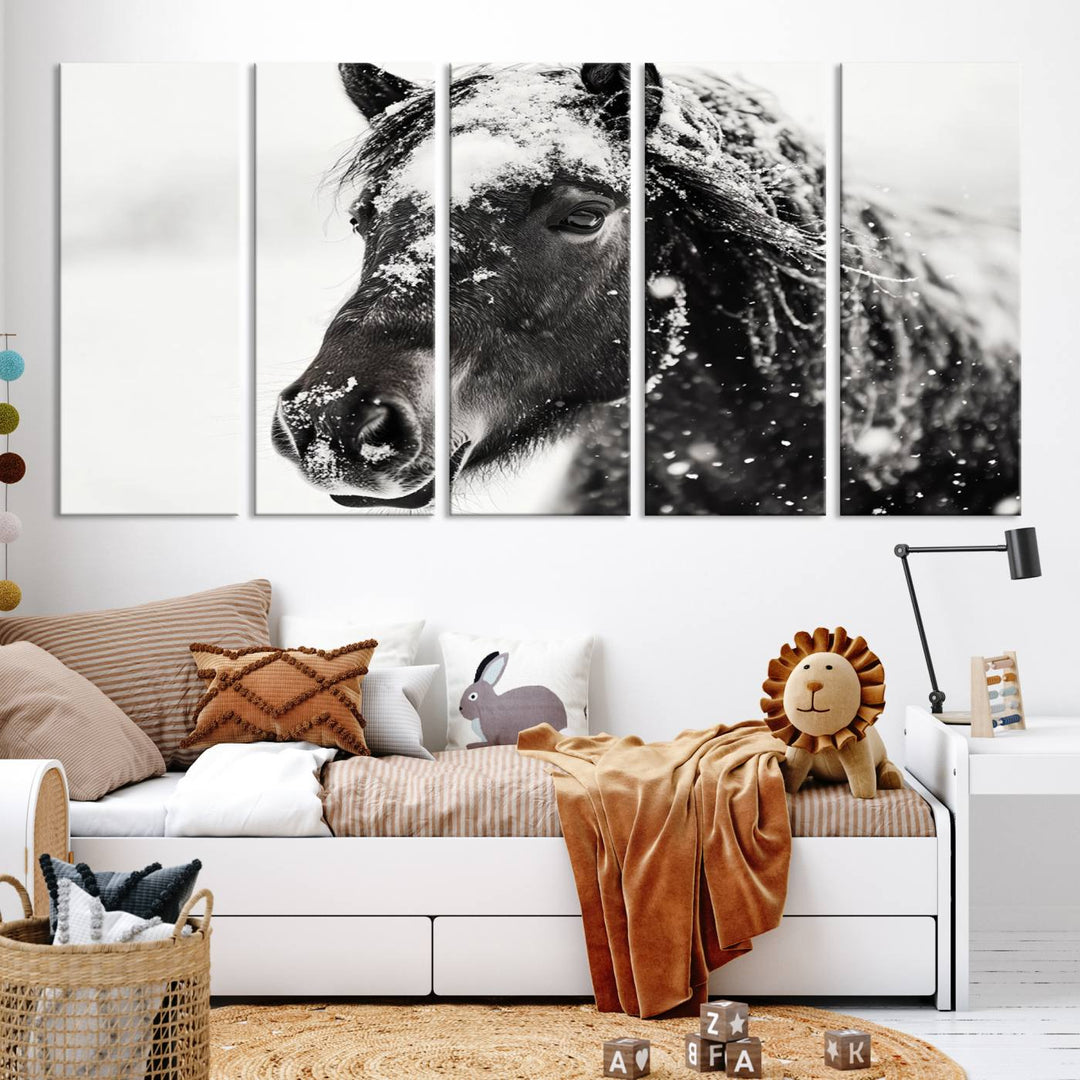 Winter Horse Snow Wall Art Canvas Print