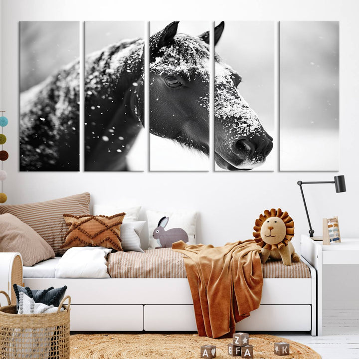 Winter Horse Snow Wall Art Canvas Print