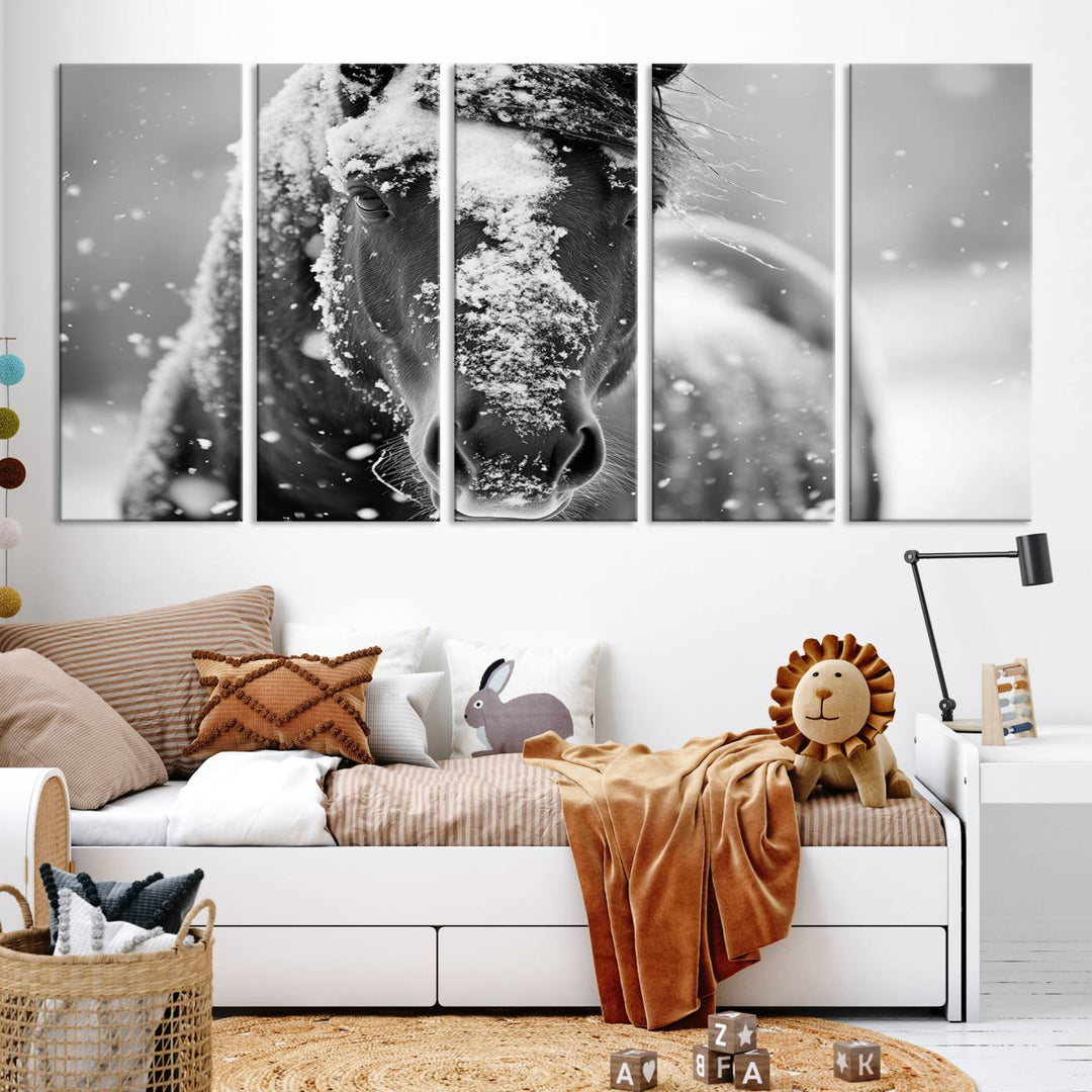 Winter Horse Snow Wall Art Canvas Print