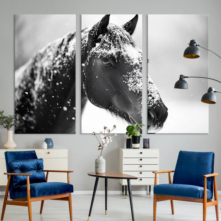 Winter Horse Snow Wall Art Canvas Print