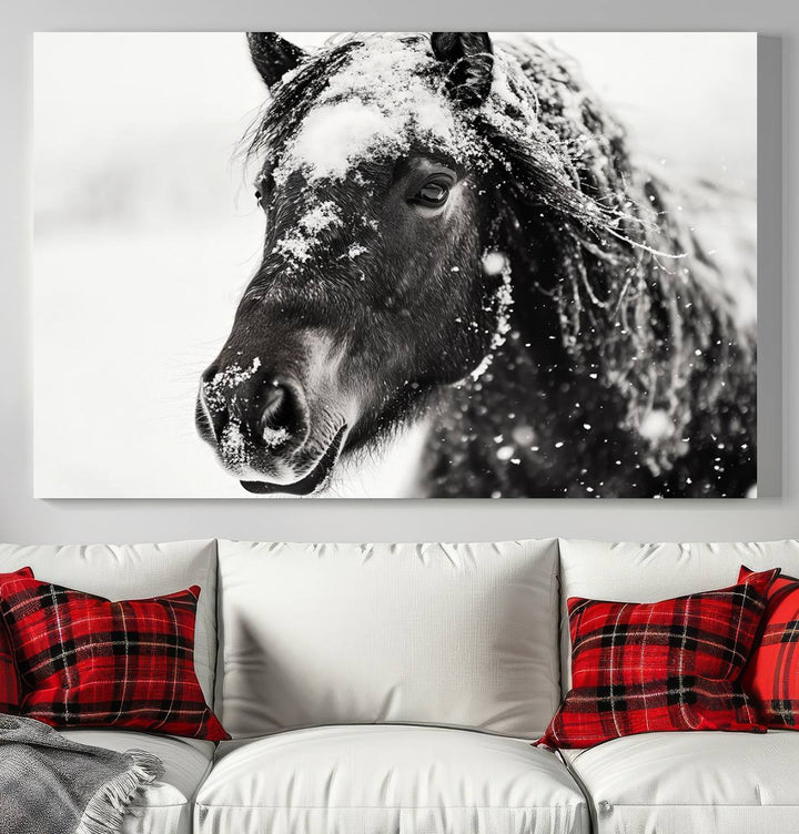 Winter Horse Snow Wall Art Canvas Print