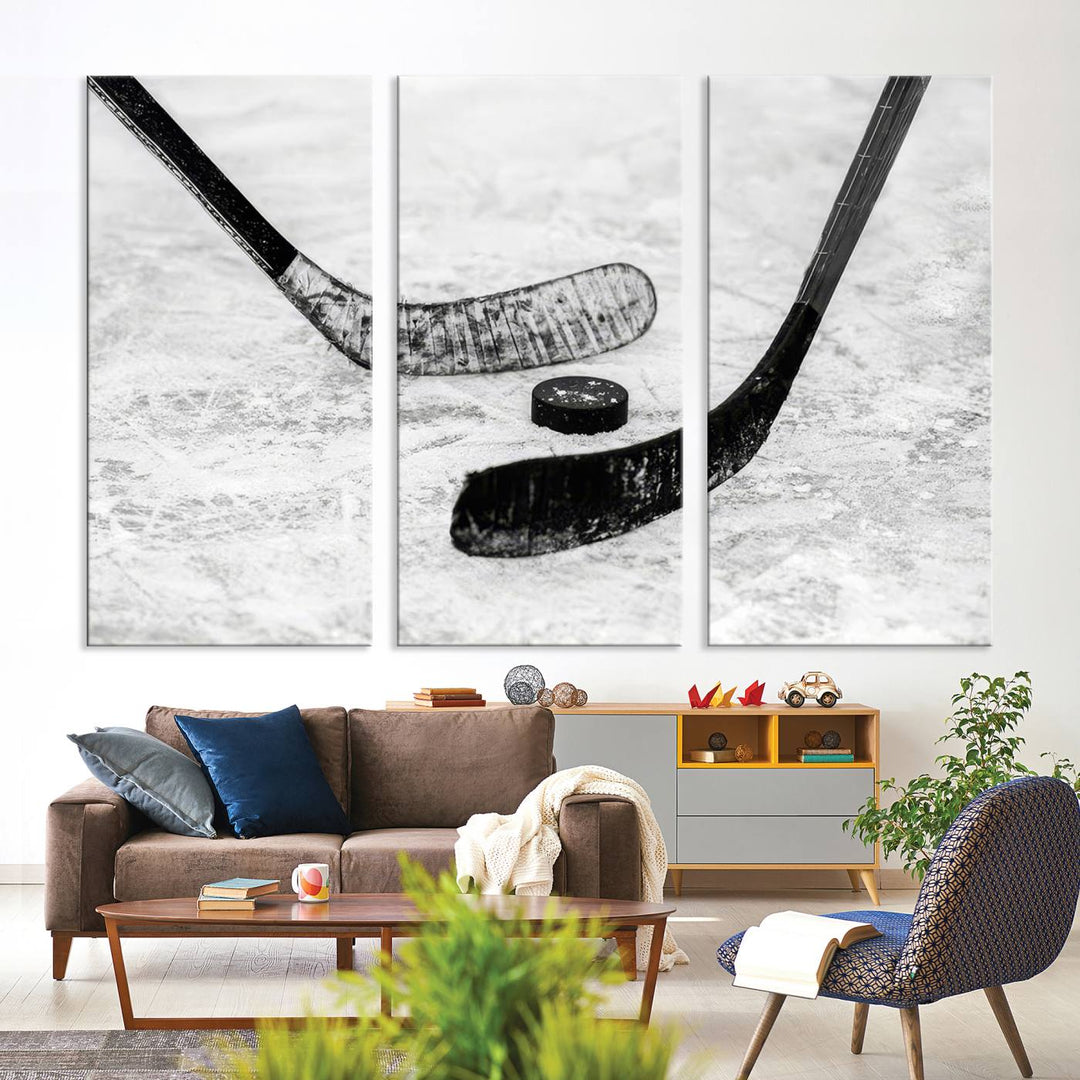 Winter Ice Hockey Wall Art Sport Canvas Print Hockey Fan Gift Framed Ready to Hang