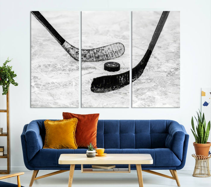 Winter Ice Hockey Wall Art Sport Canvas Print Hockey Fan Gift Framed Ready to Hang